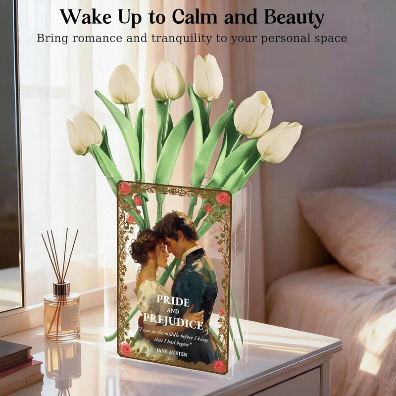 Alpharan Pride and Prejudice Inspired Book Vase, Flower Vase for Home Decor, Birthday Gifts for Women Mom Book Lovers, Bookish Decor for Bookshelf Desk Coffee Table Office Living Room - Image 3